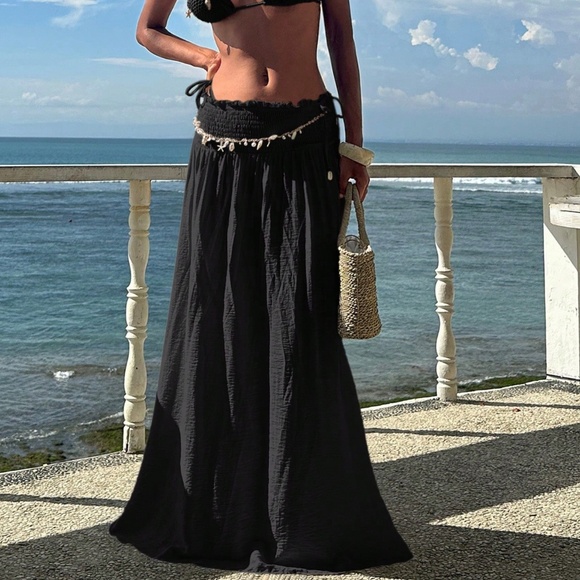 Solid High Waisted A-line Minimalist Maxi Skirt  
 - Picture 3 of 10